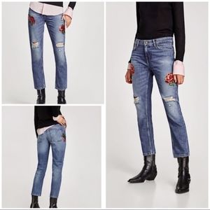 NEW Zara | Floral Sequin Boyfriend Jeans size 0